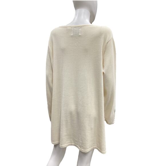 Storybook Knits Sweater Women SZ 2X Knit Embroidery Beads Fish Motif Ivory&Green - Picture 4 of 5